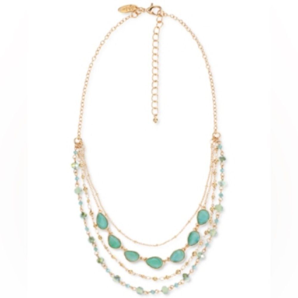Style & Co gold tone green color stone layered necklace